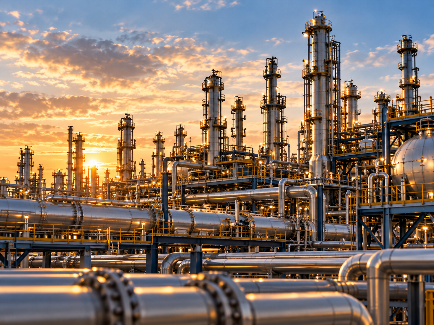 Refinery processing towers and pipework