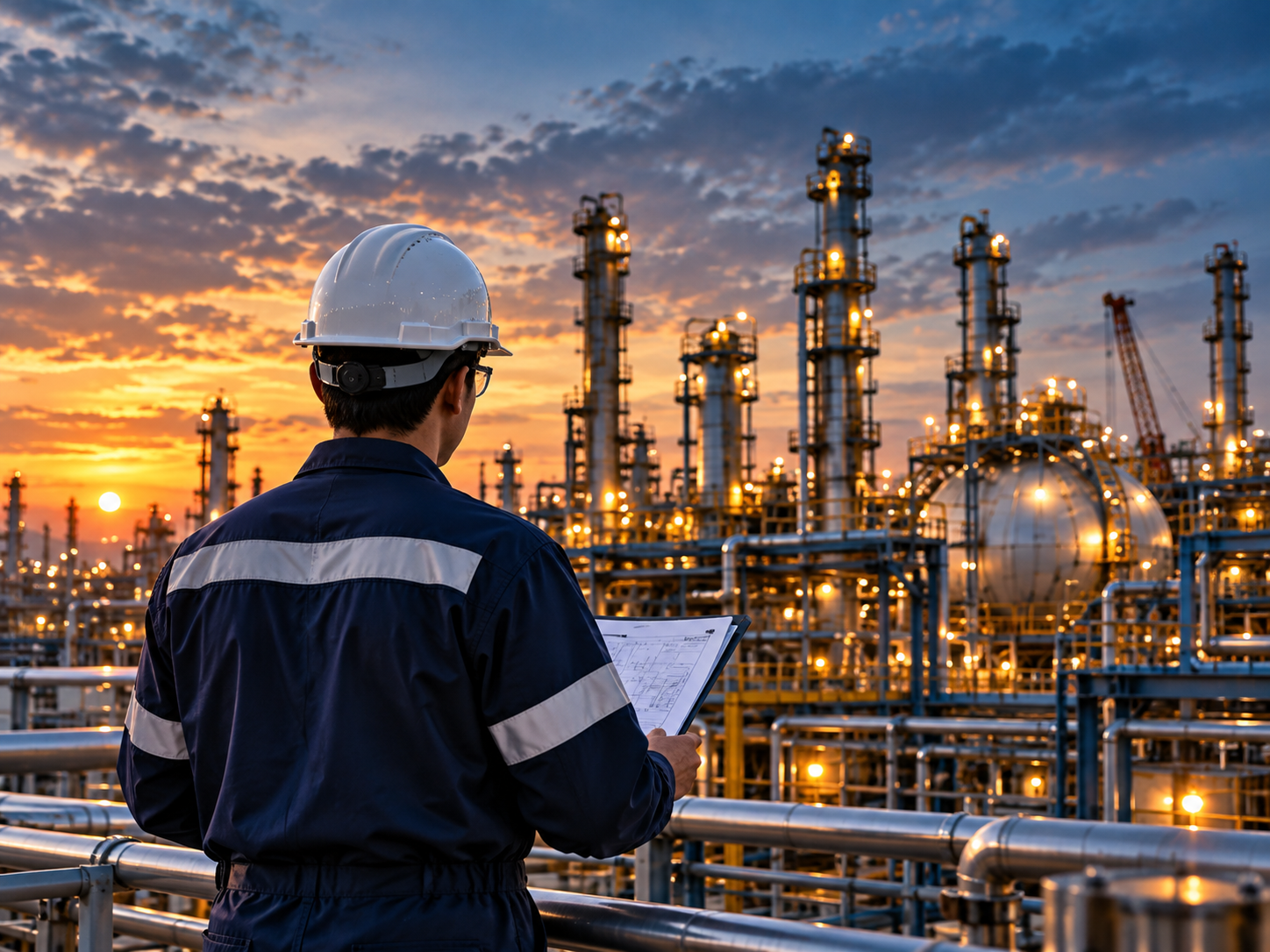 Engineer reviewing project requirements at a refinery