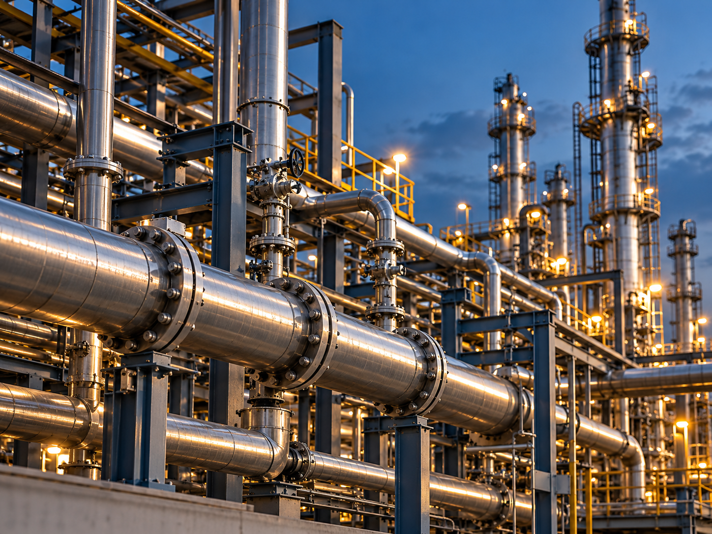 Process piping and equipment at an industrial facility