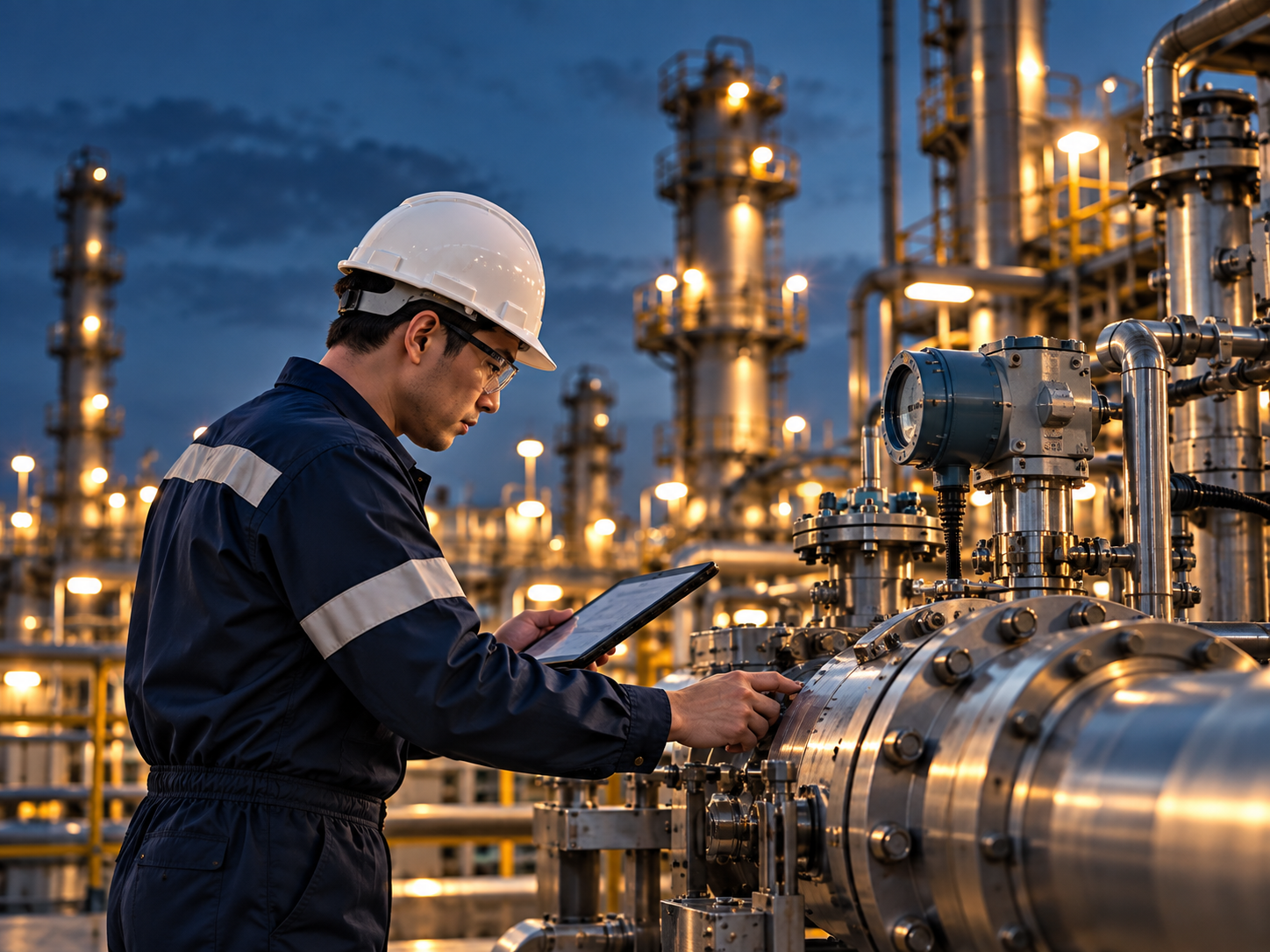 Technician inspecting industrial equipment