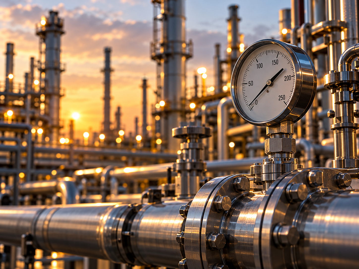 Pressure gauge on industrial process equipment
