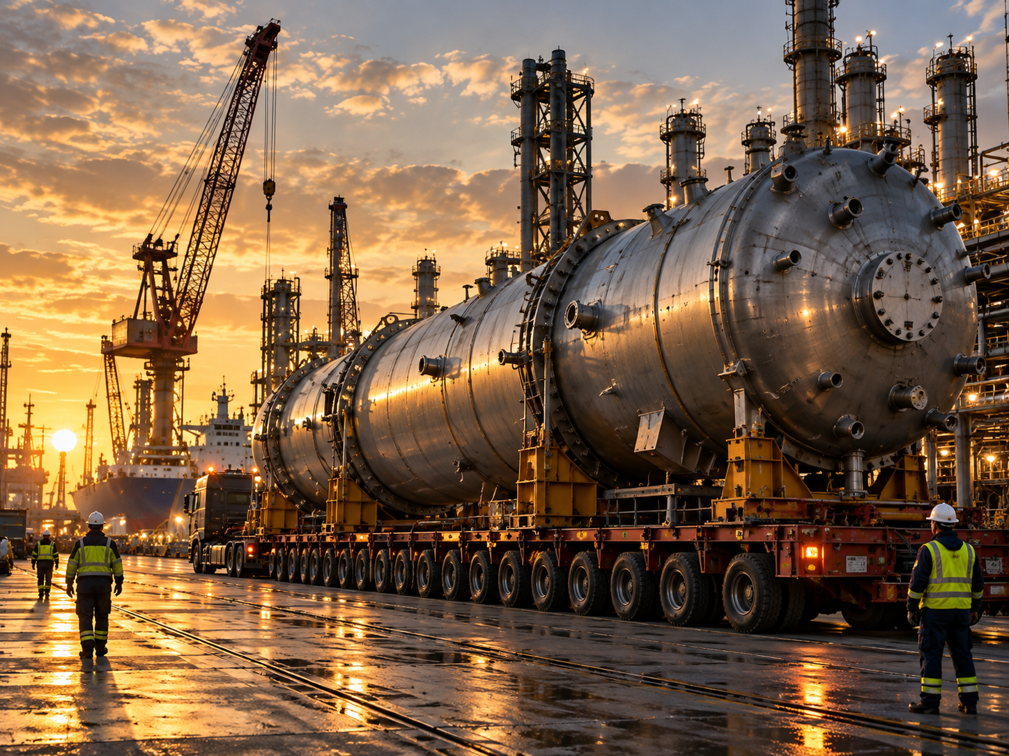 Large industrial vessel prepared for transport