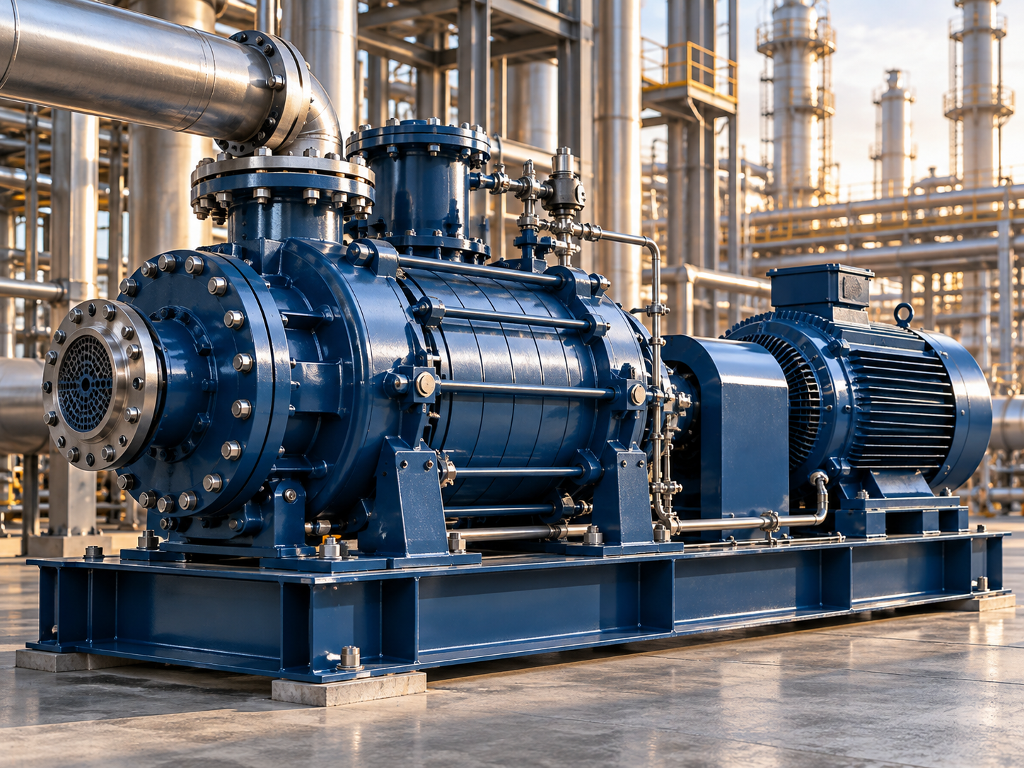Blue industrial pump and motor