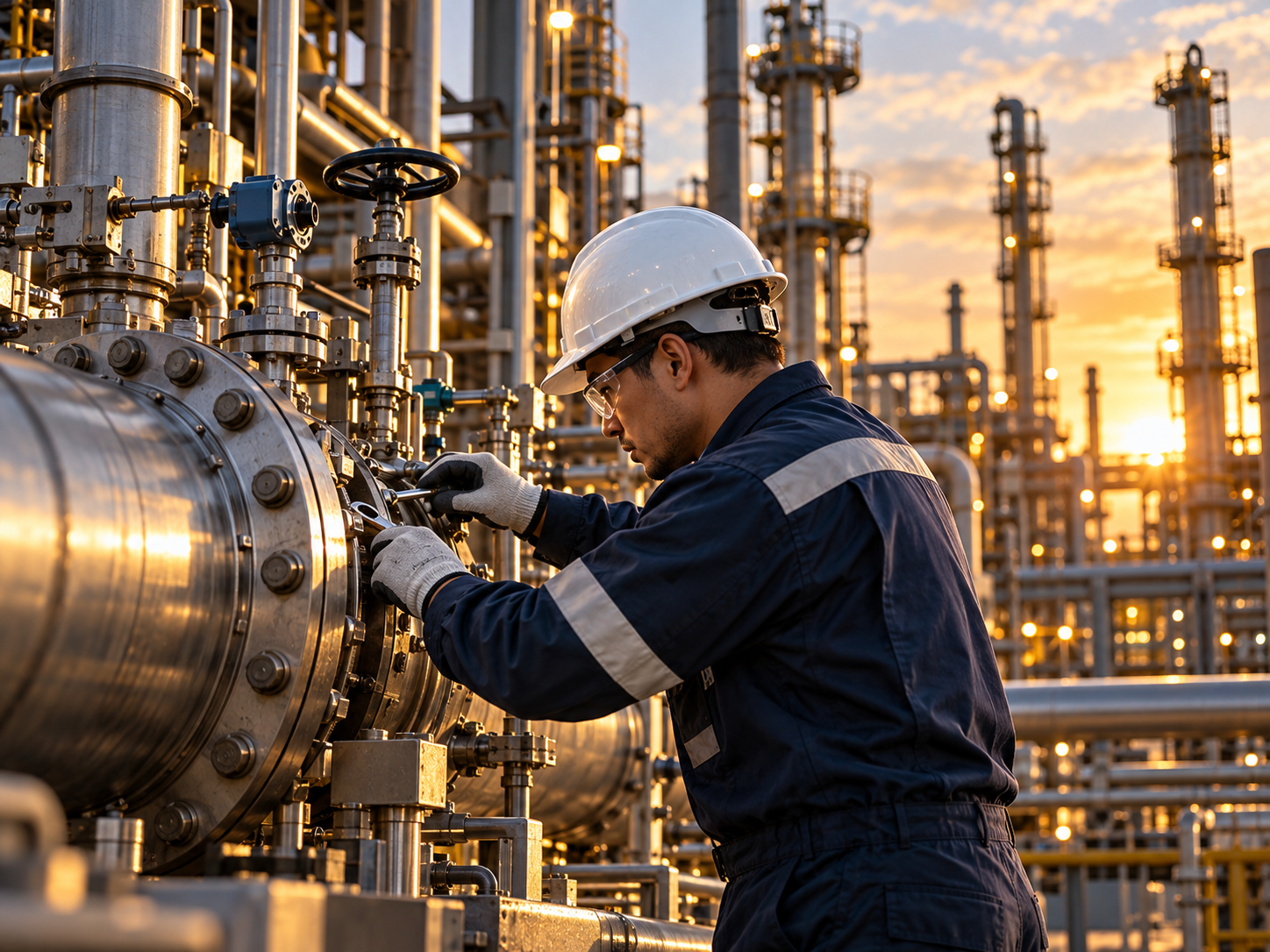 Technician inspecting industrial equipment