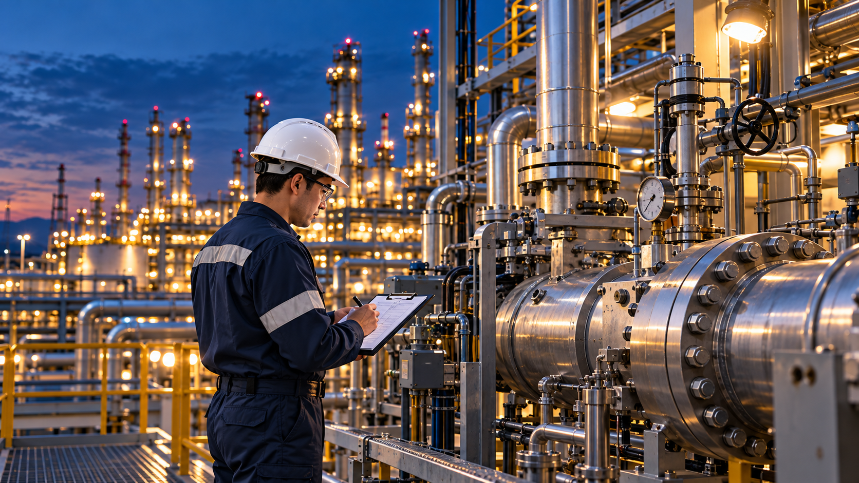 Engineer inspecting equipment before delivery