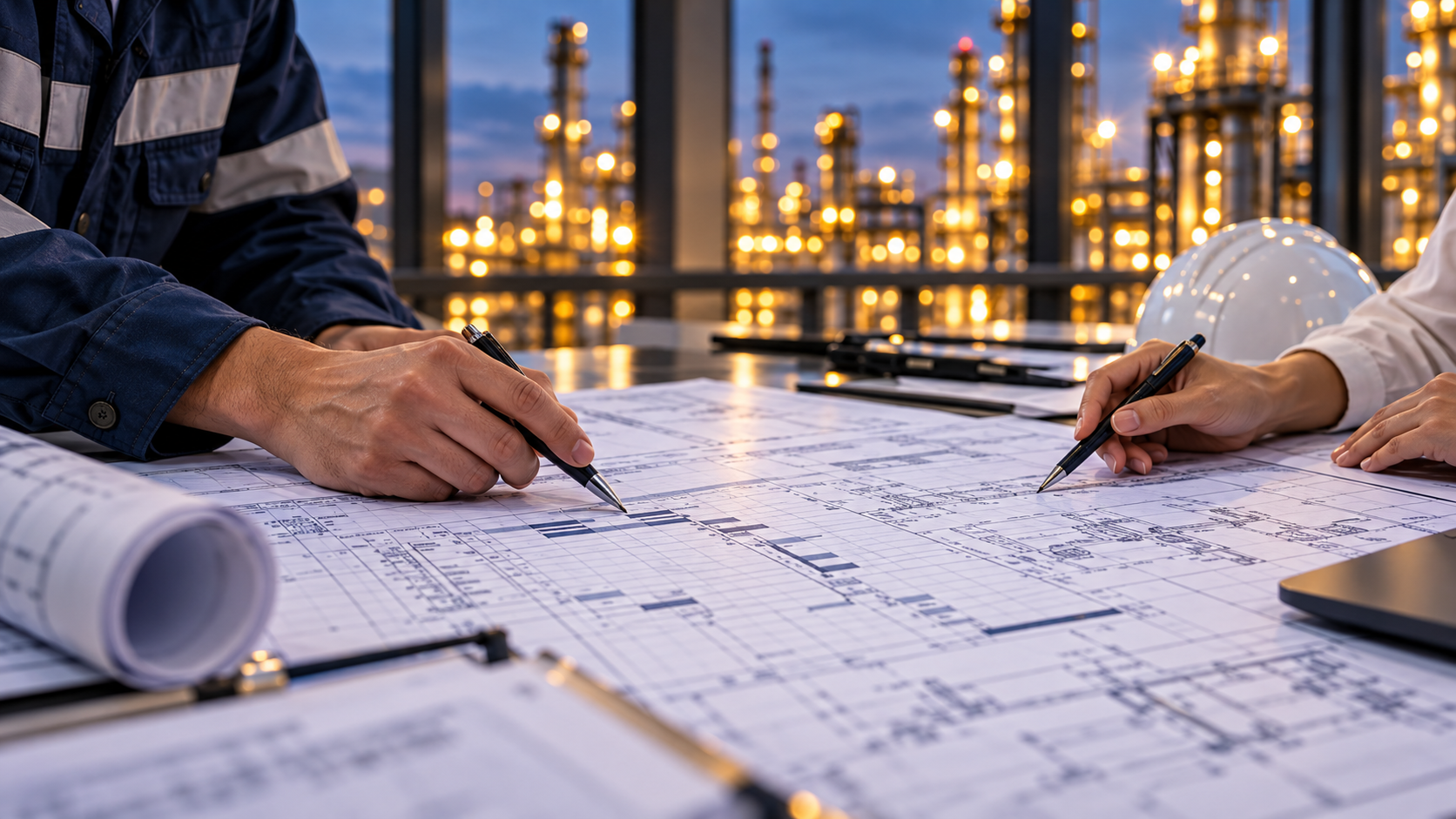 Engineers reviewing procurement plans