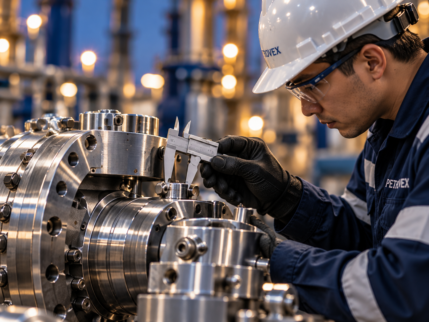 Technician assessing a precision equipment component